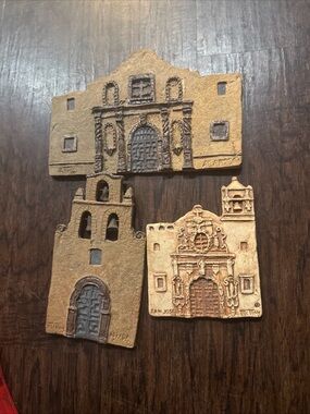 Set of 3 Decorative Mission Church Wall Plaques - Tan and Brown